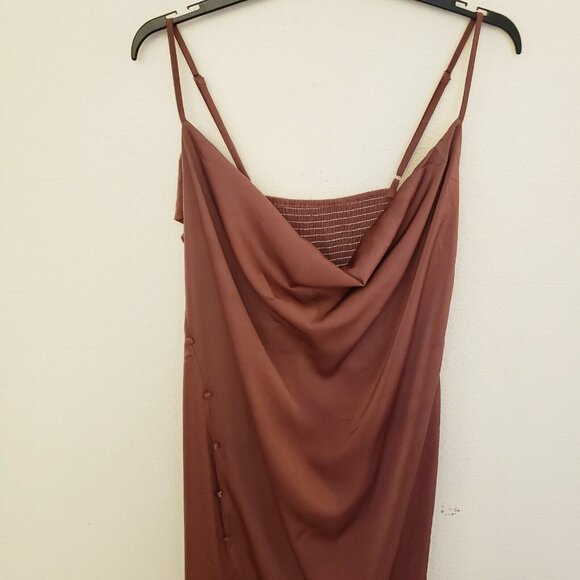 Cider Chocolate Brown Matte Satin Maxi Dress with Side Slit Size 2X NWT - Picture 2 of 10